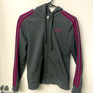 Adidas women Fushia striped gray hoodie sweatshirt